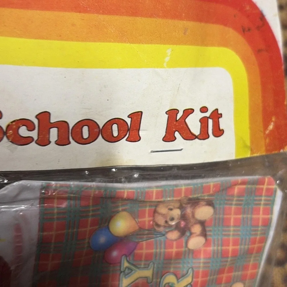 Teddy Bear School Kit Set Pencil Case Eraser Ruler Sharpener NOS 1980s VTG